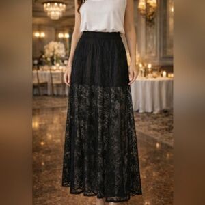 Lily White Black Lace Maxi Skirt. Mini Under Skirt With Overlay